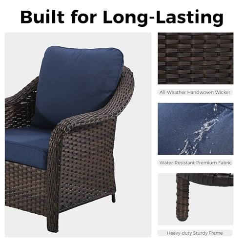 Qsoer 55 inch Outdoor Wicker 2 Seater Sofa, All-Weather Use Patio Rattan Loveseat with Seat and Back Cushion, Ideal for Porch, Backyard, Balcony, Poolside, Blue