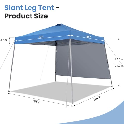 Oneofics 10X10 Pop Up Canopy, Slant Legs Instant Outdoor Canopy Tent with 1 Sidewall, Portable Patio Garden Deck Gazebo Shelter - 10x10 Base 8x8 Top