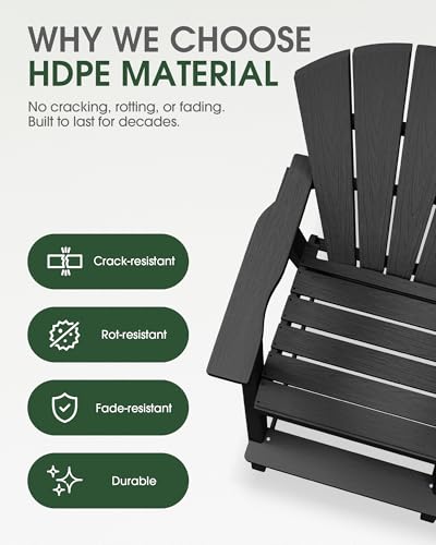 SUUNYN Tall Adirondack Chairs Set of 2, HDPE High Adirondack Chairs with Double Removable Trays, All Weather Outdoor Barstools for Patio, Balcony, Backyard, Deck and Garden, Black