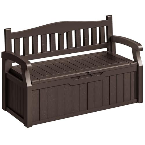 Homall 75 Gallon Outdoor Storage Benches Lockable Deck Box with Waterproof and UV Resistant, Waterproof Storage Box for Patio Furniture, Tools, Cushions (Brown)
