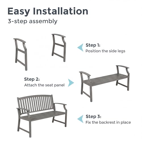 Grand patio Farmhouse Outdoor Bench, Garden Benches with Anti-Rust Aluminum, Faux Wood Grain Finish Frame Patio Bench for Front Porch, Weathered Gray