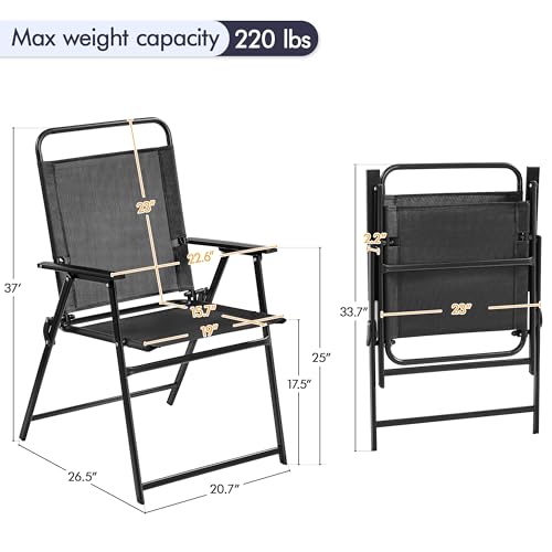 Yaheetech Outdoor Folding Patio Chairs Set of 4, Portable Outdoor Folding Chairs for Outside, Lawn, Garden and Porch with Metal Frame, Armrests, Stackable, Foldable and Portable Design, Black