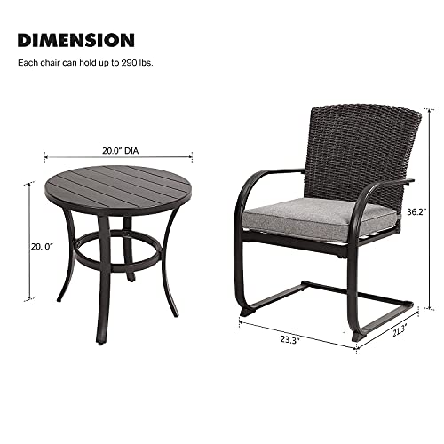 Grand patio 3-Piece Bistro Set, Outdoor Wicker Table Set, Rocking Wicker Chairs with Removable Cushions and Small Coffee Table, Patio Furniture Sets for Balcony, Porch, Grey