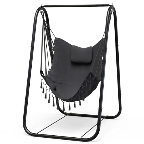 G TALECO GEAR Hammock Chair with Stand,Heavy-Duty and Rustproof Hanging Chair with Stand,Hammock Swing Chair Stand,for Indoor Outdoor Patio Yard Garden Porch (Grey)