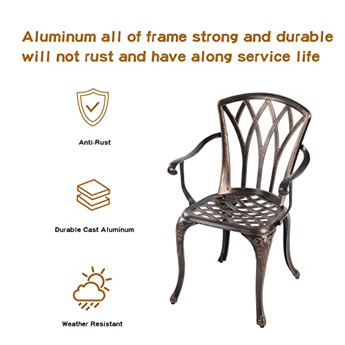 YKSY&YKSY Jardin DE CENTENNAIL 3-Piece Outdoor Bistro Set Cast Aluminum Rust-Resistant Patio Furniture Armchairs Design (Copper)