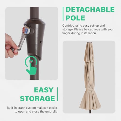 JEAREY 9 ft 2-Tiers Patio Umbrellas Outdoor Table Market Umbrella w/Push Button Tilt/Crank, 8 Sturdy Ribs, UV Protection Waterproof Sunproof(Beige)
