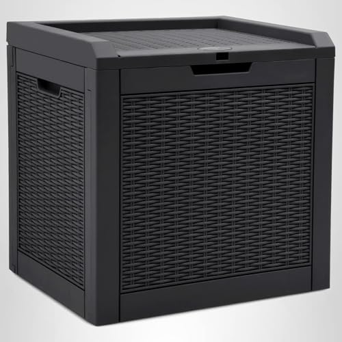 YITAHOME 30 Gallon Resin Deck Box, Weather Resistant Outdoor Rattan Storage Box, Lockable Indoor Outdoor Storage for Supplies and Essentials, Black