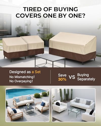 loriano 3-Piece Patio Furniture Covers Set, Waterproof Outdoor Chair & Loveseat Covers, Heavy Duty 600D Oxford Fabric with UV Protection, Windproof Design for All-Weather Protection