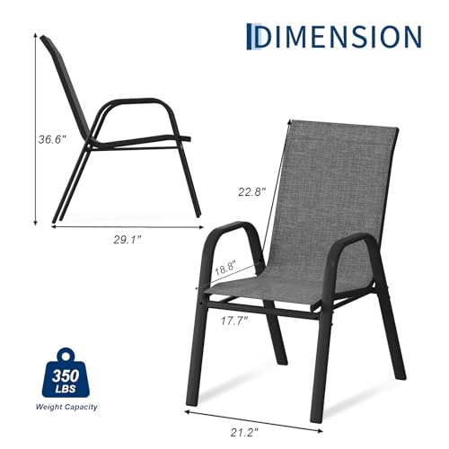 GarveeLife Patio Chairs Set of 6, Outdoor Dining Chairs with Textilene Fabric, All-Weather Stackable Chairs with High Back for Deck, Backyard, Poolside, Garden, Balcony (Grey)