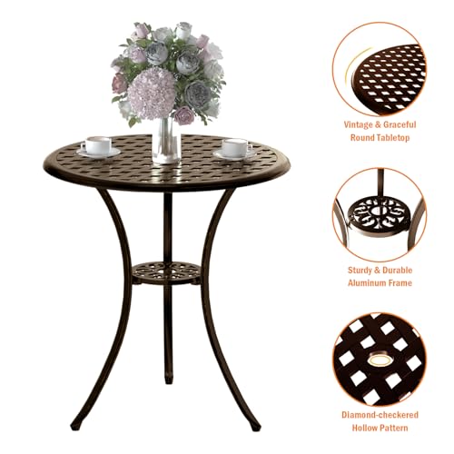 Z1UVDFUR Patio Bistro Set 3 Piece, Cast Aluminum Bistro Set for 2 w/Umbrella Hole, Outdoor Table and Chairs Set of 2, Bistro Set for Balcony/Backyard/Garden, Bronze