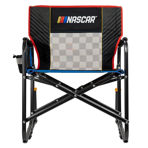 GCI Outdoor NASCAR Freestyle XL Rocker Camping & Sideline Sports Chair | Portable Folding Rocking Chair with Durable Armrests & Drink Holder | Great for Big and Tall, Black