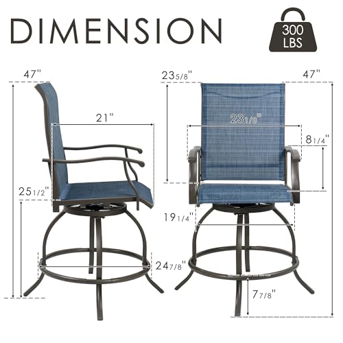 Kozyard Isabella Outdoor Swivel Bar Stools, Counter Height Patio Swivel Chairs with Textilene Seat, Outdoor Bar Height Chairs for Backyard, Bistro, Patio Bars, Navy Blue
