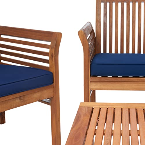 SAFAVIEH Outdoor Collection Carson Natural/ Navy Cushions 4-Piece Conversation Patio Set