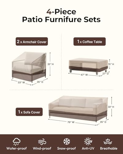 loriano Patio Furniture Cover Set, 4 Piece Outdoor Furniture Cover Waterproof, 600D Heavy Duty Lawn Patio Set Covers (Large)