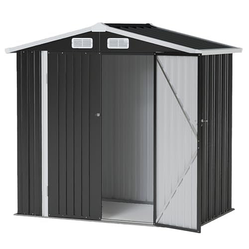 Breezestival 6x4FT Outdoor Storage Shed, Metal Garden Tool Shed with Sloping Roof & Lockable Door for Patio Lawn Backyard (Black, 6x4FT)