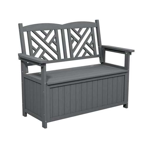 LLHHONGSHOPP 80 Gallon Outdoor Storage Bench Deck Box, Waterproof Weather Resistant Patio Bench with Armrests for Patio Garden and Porch, Large Capacity Storage Seat for Garden Tools, Cushions(Grey)