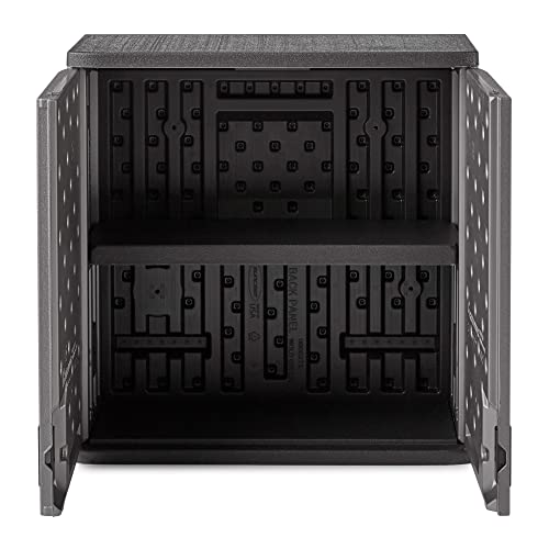 Suncast Wall Storage Cabinet for Garage Organization - 4 Cu. Ft. Wall Mounted Garage Cabinet with Shelf for Garden Supplies, Paint Cans & Outdoor Tools, Multi-Wall Resin Construction, Platinum