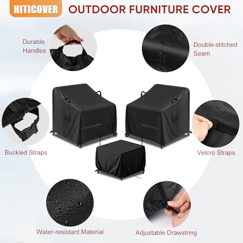 Hiticover Covers for Devoko/Greesum 3 Pieces Patio Furniture Sets Rattan Wicker Chairs with Table,Waterproof Patio 3 Piece Bistro Set Cover, Outdoor Cover for Small Table and Chairs Set of 2