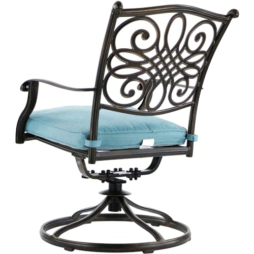 Hanover Traditions 9-Piece Rust Resistant Aluminum Outdoor Patio Dining Set with Blue Cushions, Swivel Rockers and Aluminum Square Dining Table, Outdoor Dining Set For 8