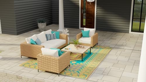 Mad Mats 4' x 6', Aqua Outdoor Rug, Reversible Plastic Mat for Patio, Porch, Poolside, Mudroom, Camping, RV, Deck