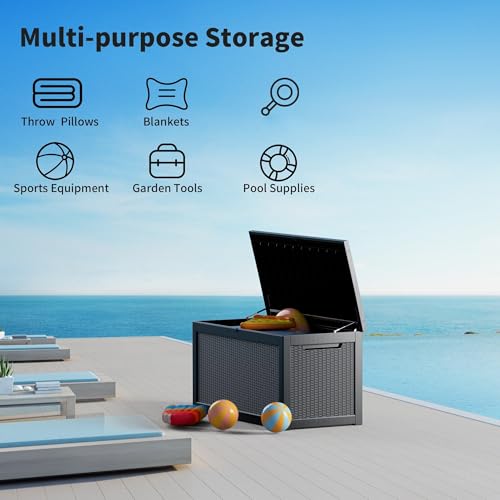 PATIOEASY Outdoor Storage Box 325GAL Waterproof Resin Deck Box,Pool Accessories Supplies，UV-Resistant Lockable Package Delivery Bin for Garden Tools,Large Patio Outside Cushions,Chest,Furniture,Black