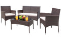 Greesum Patio Furniture 4 Pieces Conversation Sets Outdoor Wicker Rattan Chairs Garden Backyard Balcony Porch Poolside loveseat with Cushion and Glass Table, Brown and Beige