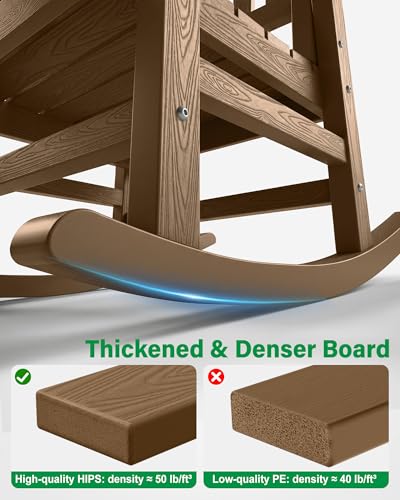YEFU Outdoor Rocking Chairs Set of 2, Rocking Chairs Outdoor Weather Resistant, Porch Rocker Oversized, Patio Rocker Poly, for Lawn Garden, Heavy-Duty 350lbs(Teak)