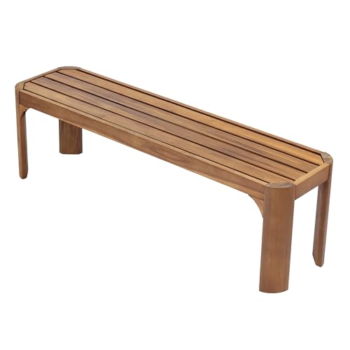 Christopher Knight Home Outdoor Dining Table Set with 2 Benches, 70" Acacia Wood Patio Table and Dual 57" Benches, Teak Finish Slatted Garden Furniture for Backyard Deck Seating 6-8 People