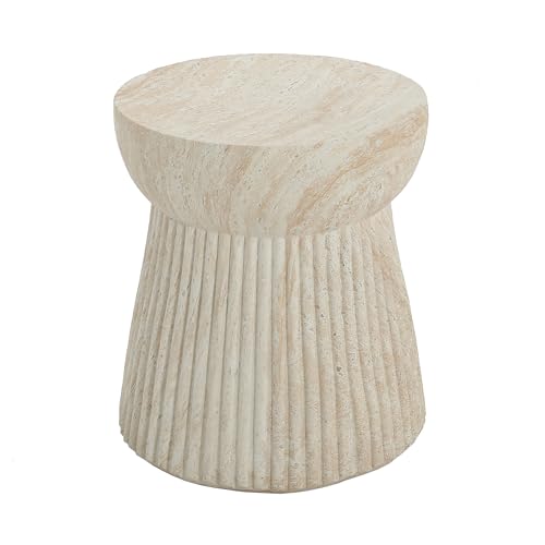 Christopher Knight Home Dila Patio Side Table, Lightweight Concrete End Table, Small Coffee Table, Garden Stool, Decorative Accent Table, Round Table Top, Side Table for Poolside Balcony, Travertine