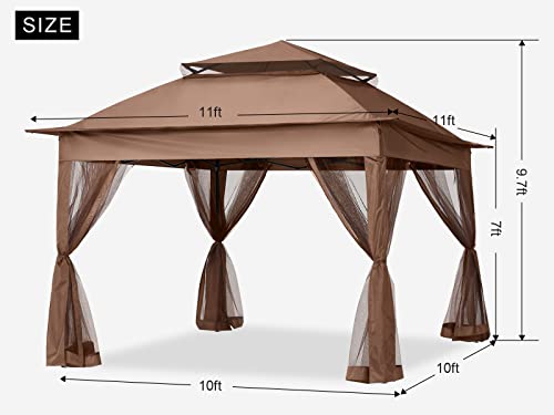MASTERCANOPY Patio Gazebo Outdoor Pop Up Gazebo with Mesh Walls (11x11,Brown)