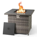 Tangkula 32.5 Inch Propane Fire Pit Table, Outdoor Rattan Gas Firepit with Tempered Glass Tabletop & Stainless Steel Burner, Square Fire Pit with Lava Rocks & Protective Cover for Outside Patio