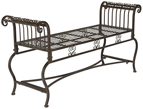 SAFAVIEH Outdoor - Brielle Iron Garden Bench - Rustic Brown - Vintage Ornate Scrollwork Design - Ideal for Patio, Deck, Porch, Garden, 52" W x 16" D x 25.5" H (PAT5004B)