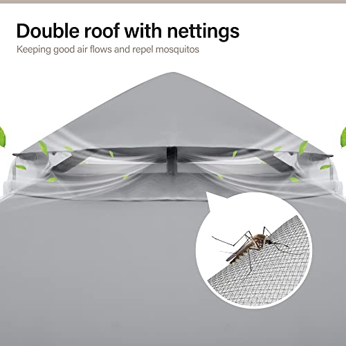 LAUSAINT HOME 10'x13' Outdoor Gazebo, Metal Frame Heavy Duty Patio Canopy Tent Shelter with Double Roofs, Mosquito Nettings and Privacy Screens for Backyard, Garden, Lawn, Gray