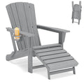 Polyhouz Folding Adirondack Chair with Retractable Ottoman,HDPE Outdoor Adirondack Chair with Cup Holder,All-Weather Lounge Chairs for Outside,Patio,Pool,Fire Pit,Grey