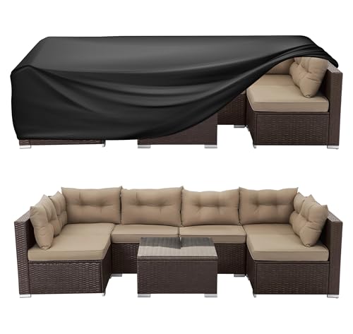 WLEAFJ Patio Furniture Covers Rectangle, Outdoor Table Covers Waterproof, Heavy Duty Outdoor Furniture Cover, Patio Sectional Set Cover 90" L x 64" W x 28" H, Black