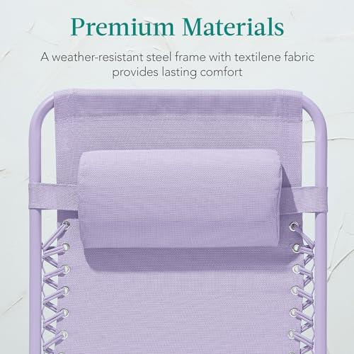 Best Choice Products Adjustable Zero Gravity Chair, Monochromatic Color Folding Patio Recliner w/Side Tray, Headrest - Lavender