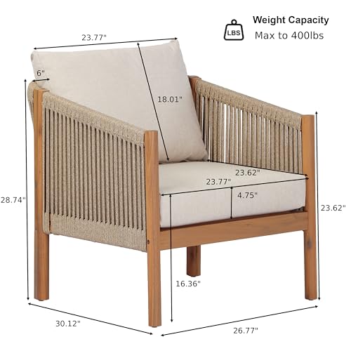 Christopher Knight Home Bubi 5-Seater Patio Furniture Set with Cushion, 4 Piece Outdoor Acacia Wood Conversation Set, Sold Wood Outdoor Sectional Sofa Set with Coffee Table, Teak+Beige