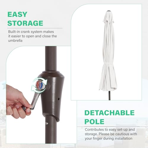 JEAREY 9 FT Patio Umbrella Outdoor, Table Umbrellas Market Umbrella w/Push Button Tilt/Crank, 8 Sturdy Ribs(Cream White)
