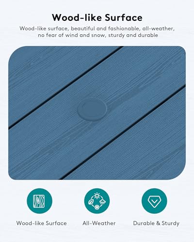 SERWALL HDPE Patio Coffee Table, Rectangle Outdoor Coffee Table, All-Weather Coffee Side Table for Balcony, Poolside, Deck, Garden, Blue