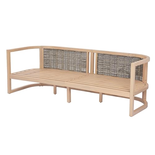 Christopher Knight Home Fido 5-Seater Patio Furniture Set with Cushion, 4 Piece Outdoor Acacia Wood Conversation Set, Solid Wood Outdoor Sectional Sofa Set with Coffee Table, Light Teak+Beige