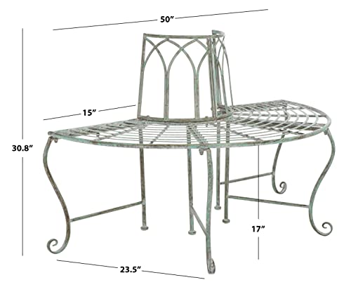 SAFAVIEH Outdoor - Abia Iron Tree Bench - Antique Dark Green Iron Metal - Vintage Scrollwork Garden Design - Ideal for Patio, Deck, Porch, Garden, 17" Seat Height (PAT5018D)