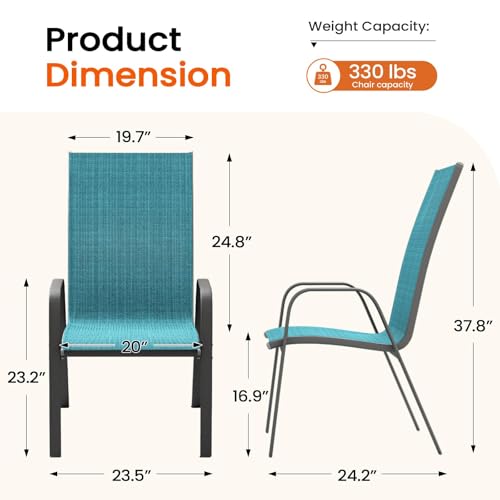 JEAREY Patio Dining Chairs Set of 4, Outdoor Stackable Dining Furniture Set, All Weather Dining Set for Lawn, Garden, Backyard, Poolside, Peacock Blue