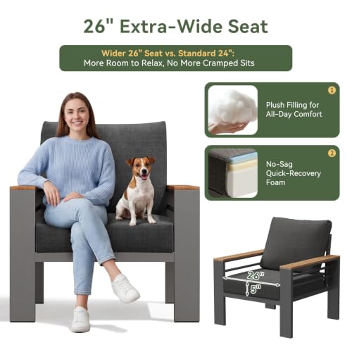 Aoxun Patio Furniture Set, 5 Piece Aluminum Patio Sets with 5" Thicken & Washable Cushion, Waterproof Outdoor Furniture with Coffee Table, Outdoor Couch Sectional for Backyard, Porch and Garden
