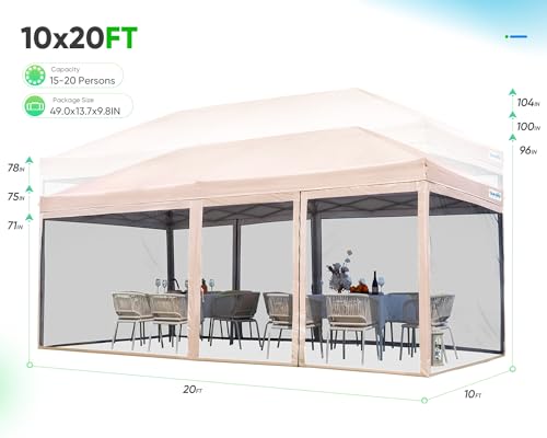 Quictent 10'x20' Pop up Screened Canopy Tent with Mosquito Netting, Portable Easy up Outdoor Screen House Shelter for Patio, Camping and Picnic, Includes Wheeled Carry Bag