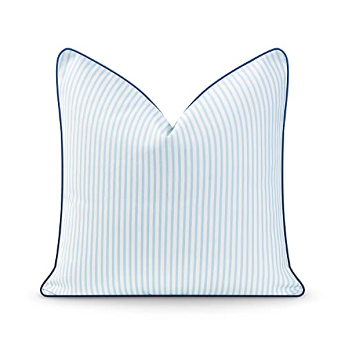 Hofdeco Premium Coastal Hampton Style Patio Indoor Outdoor Pillow Cover Only, 20"x20" Water Resistant for Backyard, Couch, Blue Stripe