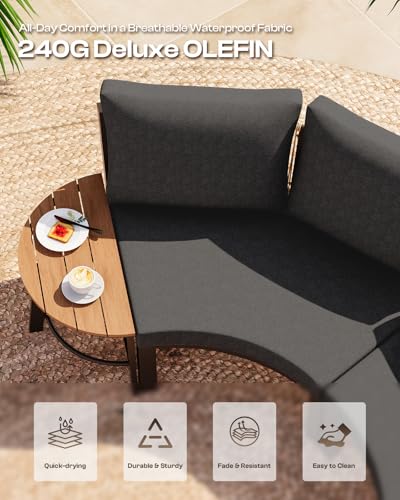 Oasbira Outdoor Aluminum Patio Furniture Set, 7 Piece Curved Outdoor Sectional Sofas with Coffee Table, PE Rope Patio Conversation Sets, All-Weather Patio Couch Sets with Cushions, Graphite