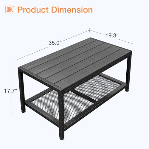 ODK Outdoor Coffee Table with Double-Layer Storage, Rectangle Weather-Resistant Patio Coffee Table for Garden, Balcony, Hot Tub, Poolside, Heavy-Duty Metal Frame, Black