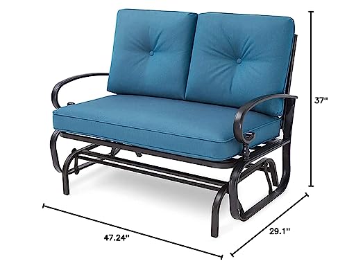 Omelaza Patio Bench, Porch Glider Outdoor Swing Glider Rocking Loveseat, Steel Frame Chair with Thick Cushion (Peacock Blue)