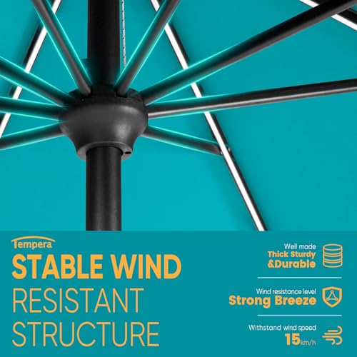 Tempera 9ft Patio LED Umbrella with light | Solar Outdoor Umbrella | Market Table Parasol with Push Button Tilt and Crank, with Sturdy Pole&Fade resistant canopy,Easy to set