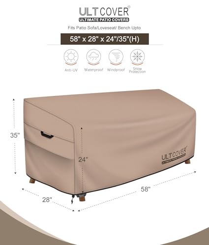 ULTCOVER Waterproof Outdoor Sofa Cover - Heavy Duty Patio Bench Covers 58W x 28D x 35H inch
